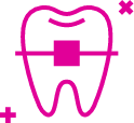Pink tooth with braces on a translucent background
